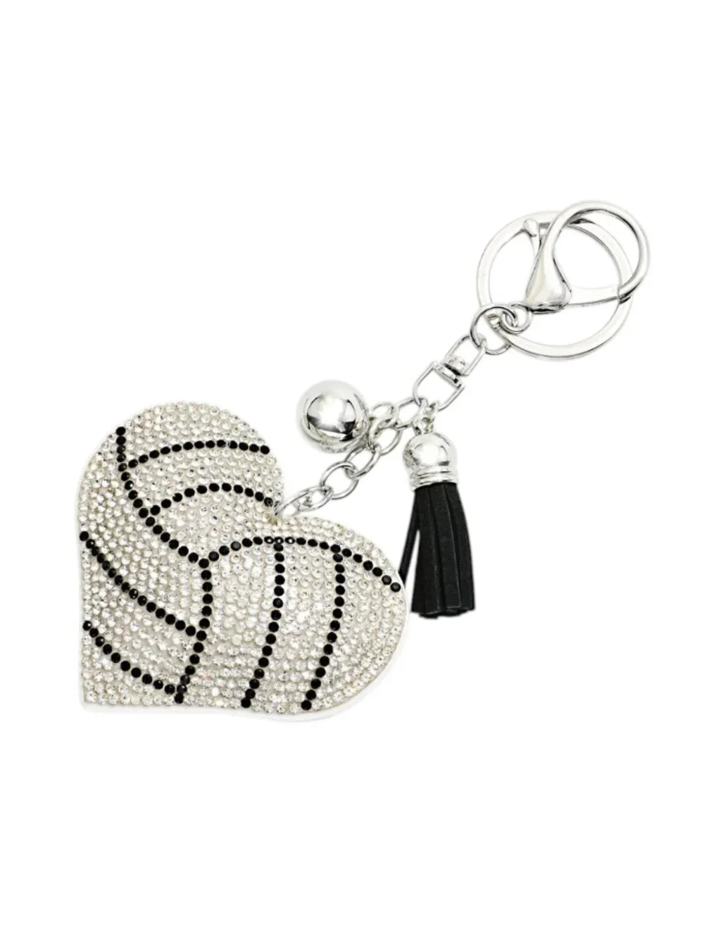 Volleyball Heart Tassel Bling Faux Suede Stuffed Pillow Key Chain Handbag Charm